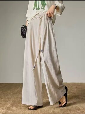 New Light Cream Wide-Leg Drawstring Pants Sz. S
